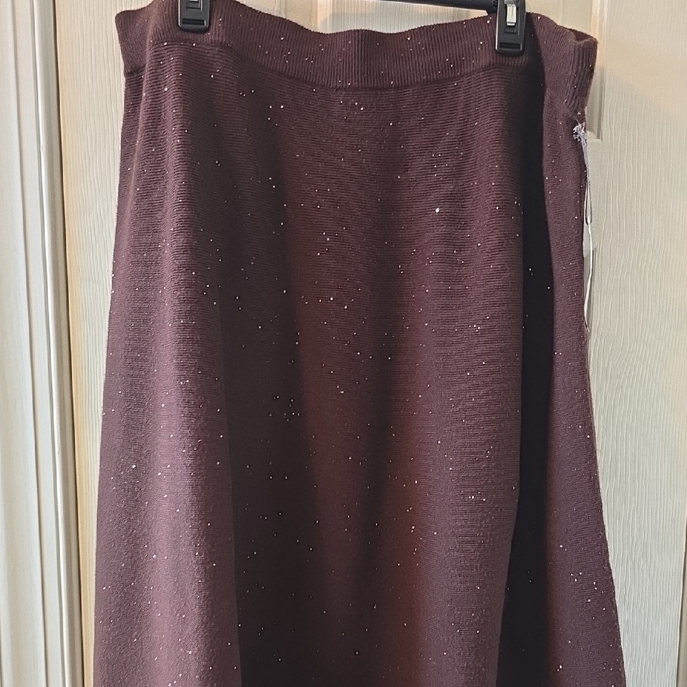 LIZ CLAIBORNE BRAND WOMEN'S PLUS SIZE EMBELLISHED BROWN KNIT SKIRT SIZE XXL